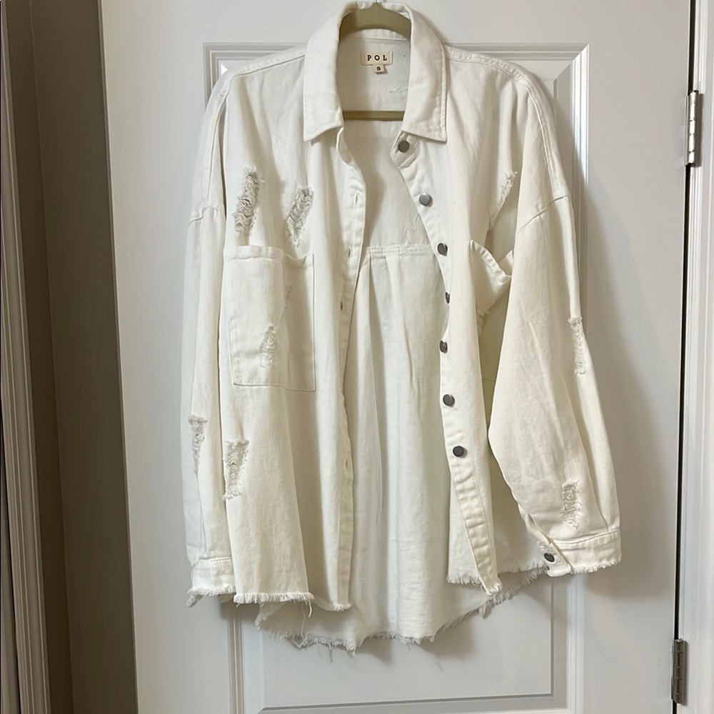 White Distressed Button-Up Shirt
